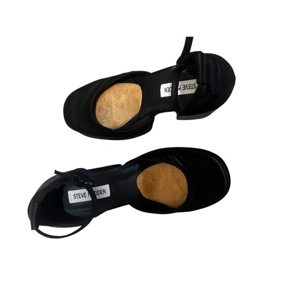 Steve Madden Charliz Platform Pump Heels Women 9 Black Satin Chunky Comfort Prom - Picture 15 of 16